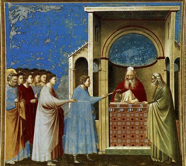 GIOTTO di Bondone The Bringing of the Rods to the Temple Norge oil painting art